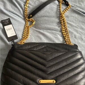 Rebecca Minkoff Black Quilted Shoulder Bag with Gold Chain